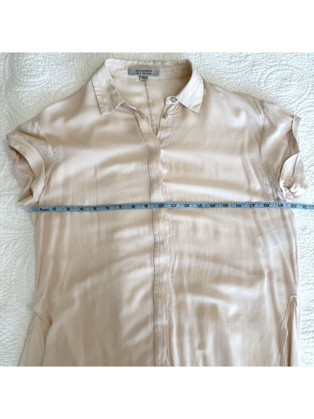 AllSaints Cheyne Blush Pink Shirt Blouse Women’s Size 6 Asymmetrical High Low - Picture 9 of 10